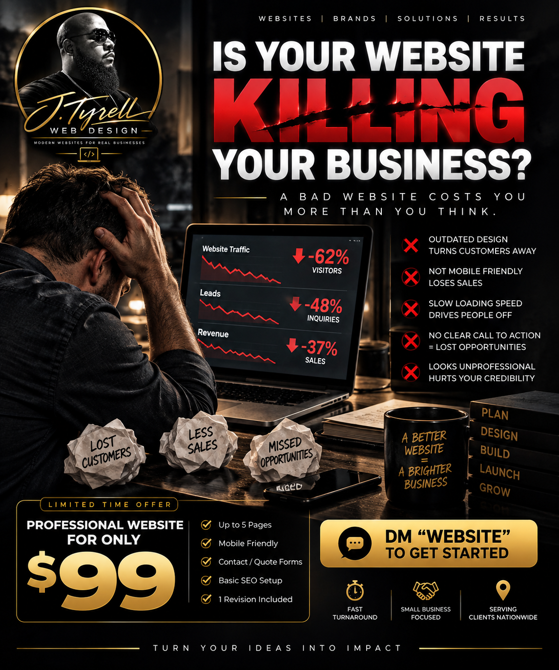 J. Tyrell website redesign social media advertisement